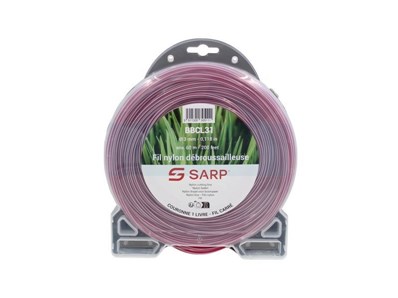 Fil nylon carré bi couleur rose et blanc Sarp professionnel pour débroussailleuse 3mm / 60m (BBCL31)